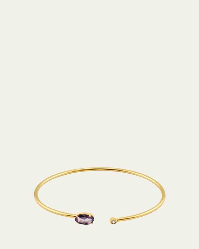 14K Yellow Gold Diamond and Purple Sapphire Bendable Cuff Bracelet